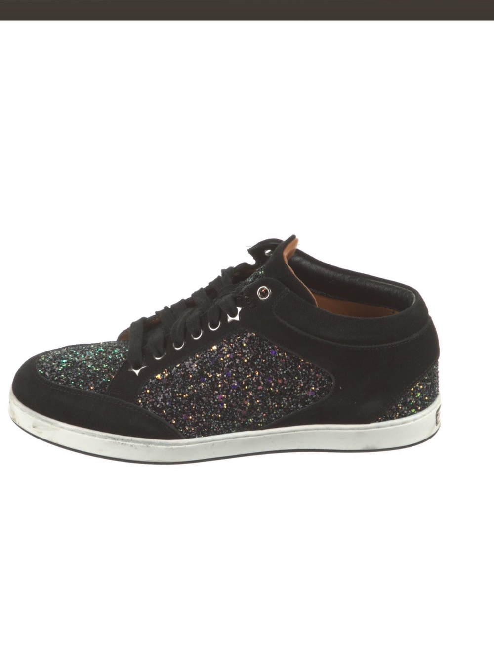 Jimmy Choo Black High-Top Sneakers with Multicolor Glitter Panels